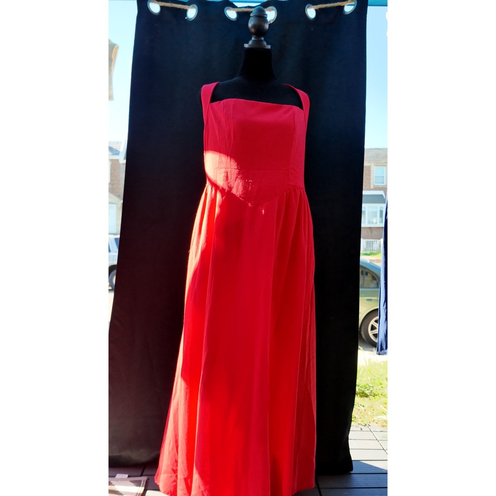 Womens Red Formal Maxi Dress Square Neck Open Back Sleeveless Evening Gown
